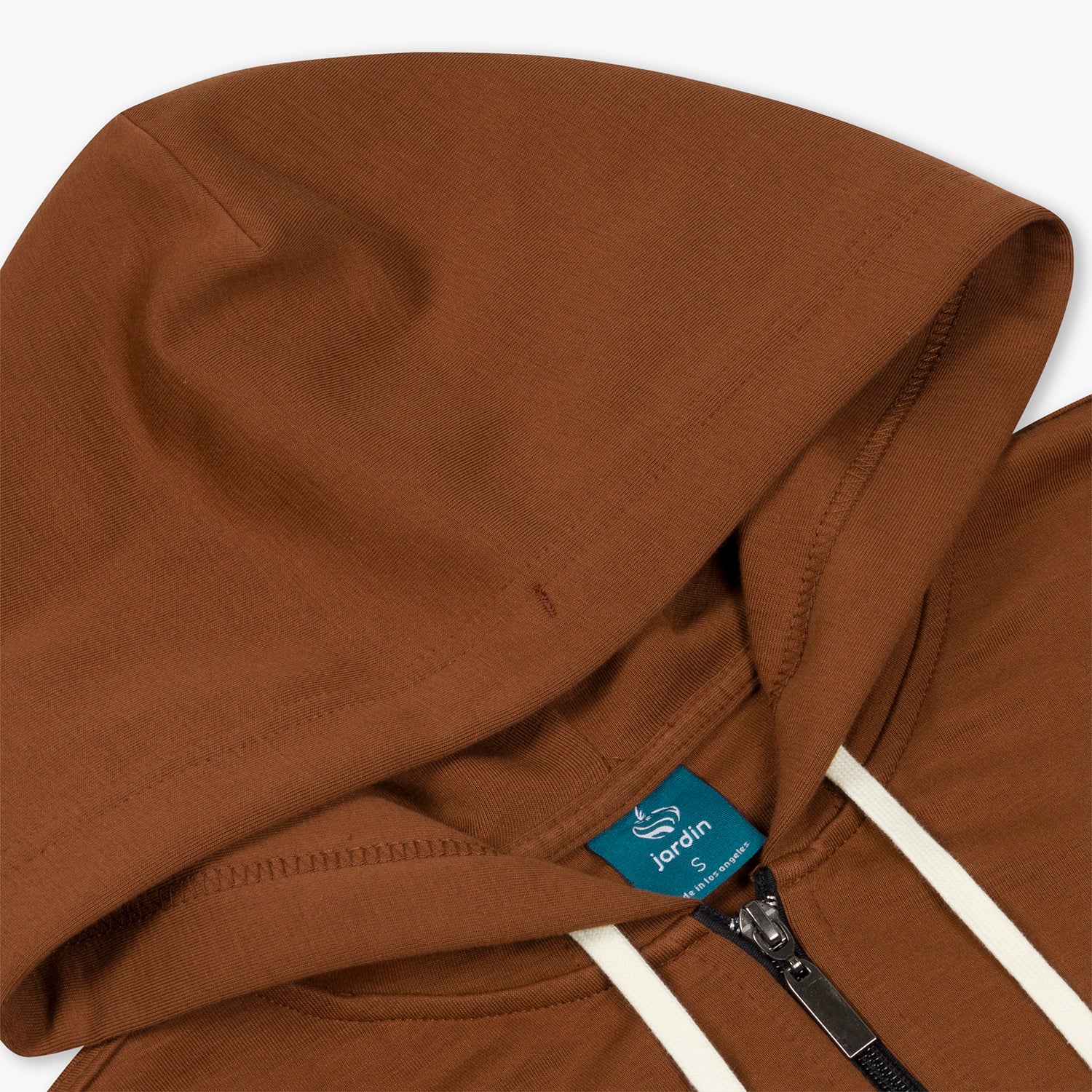 Detail of full zip hoodie hood