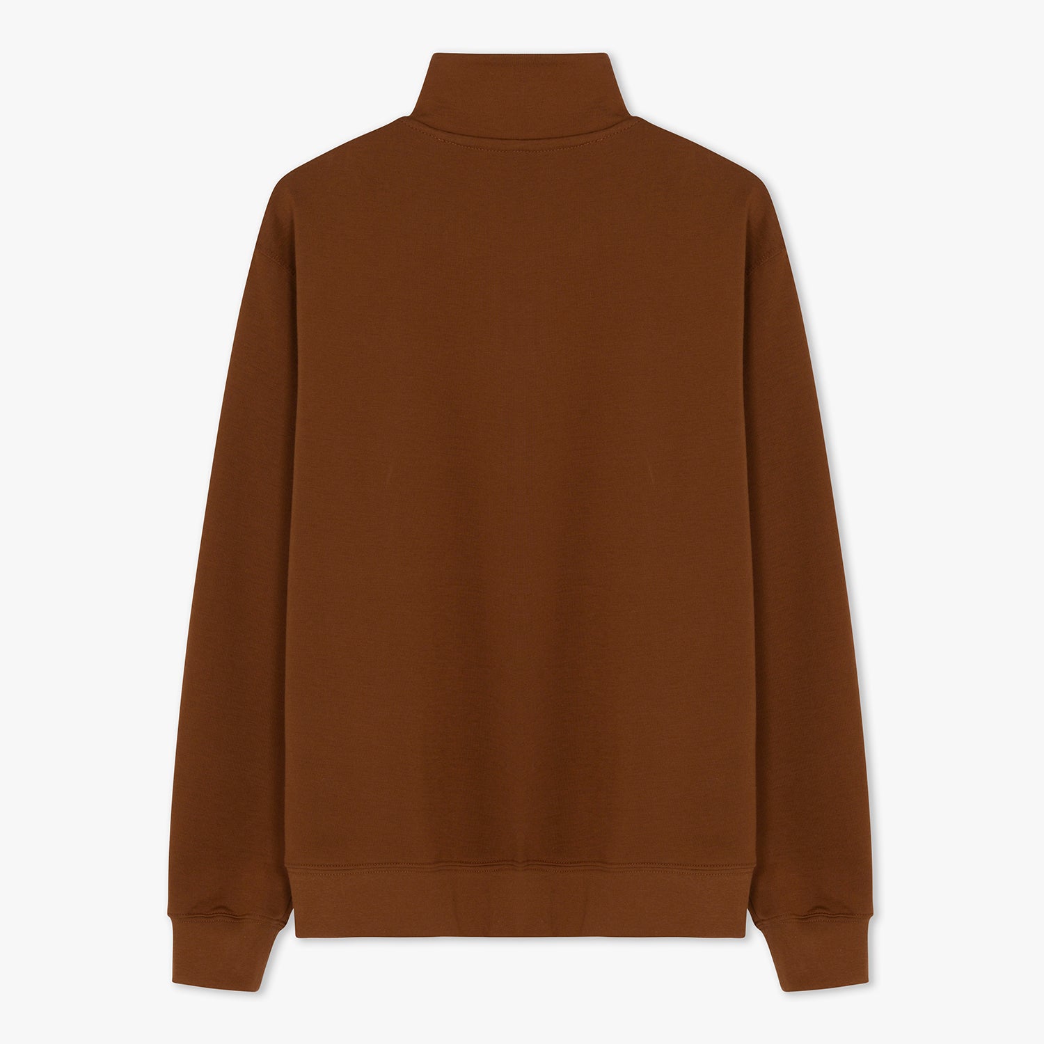 Back of brown half zip
