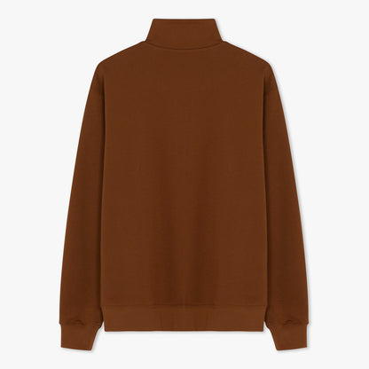 Back of brown half zip