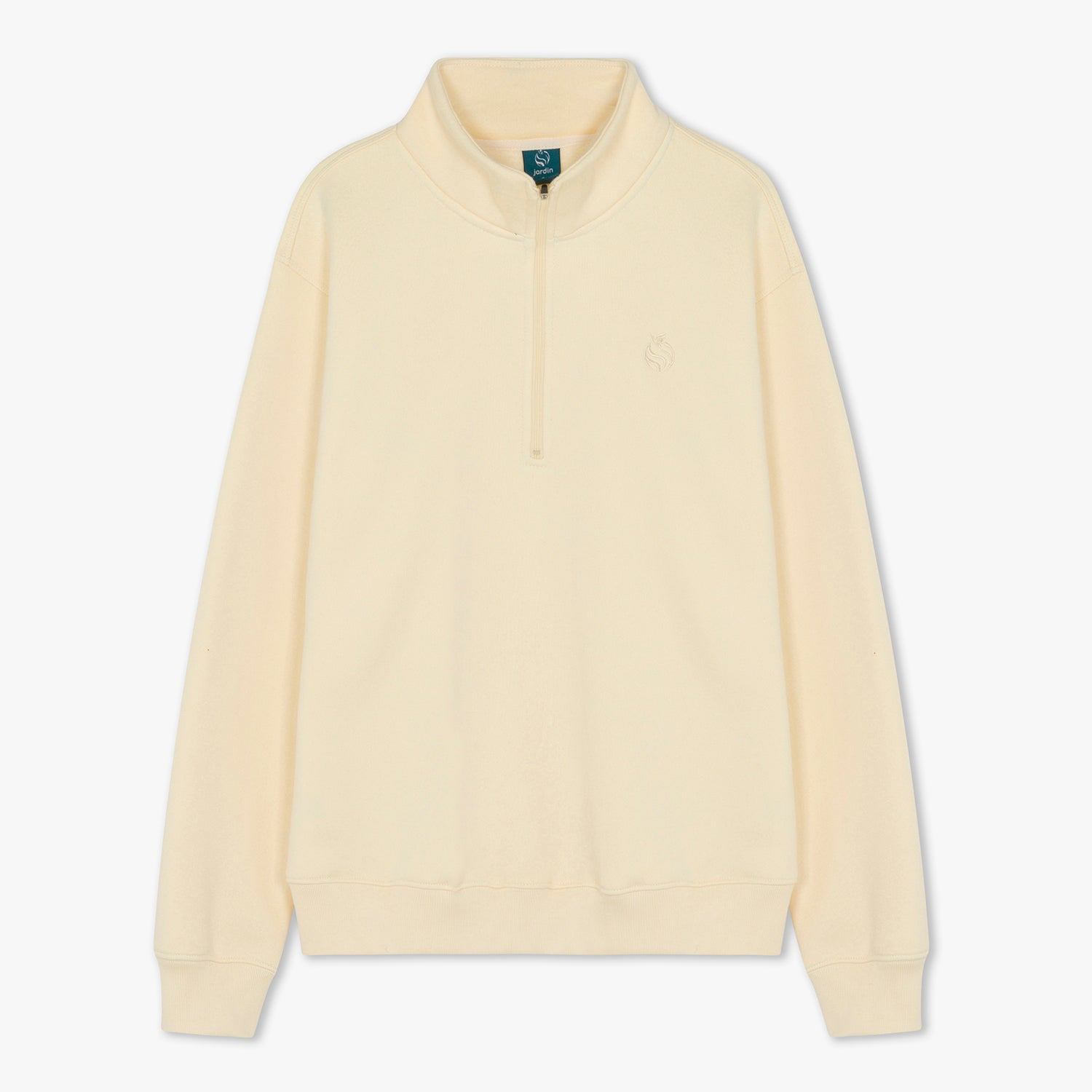 Front of beige half zip