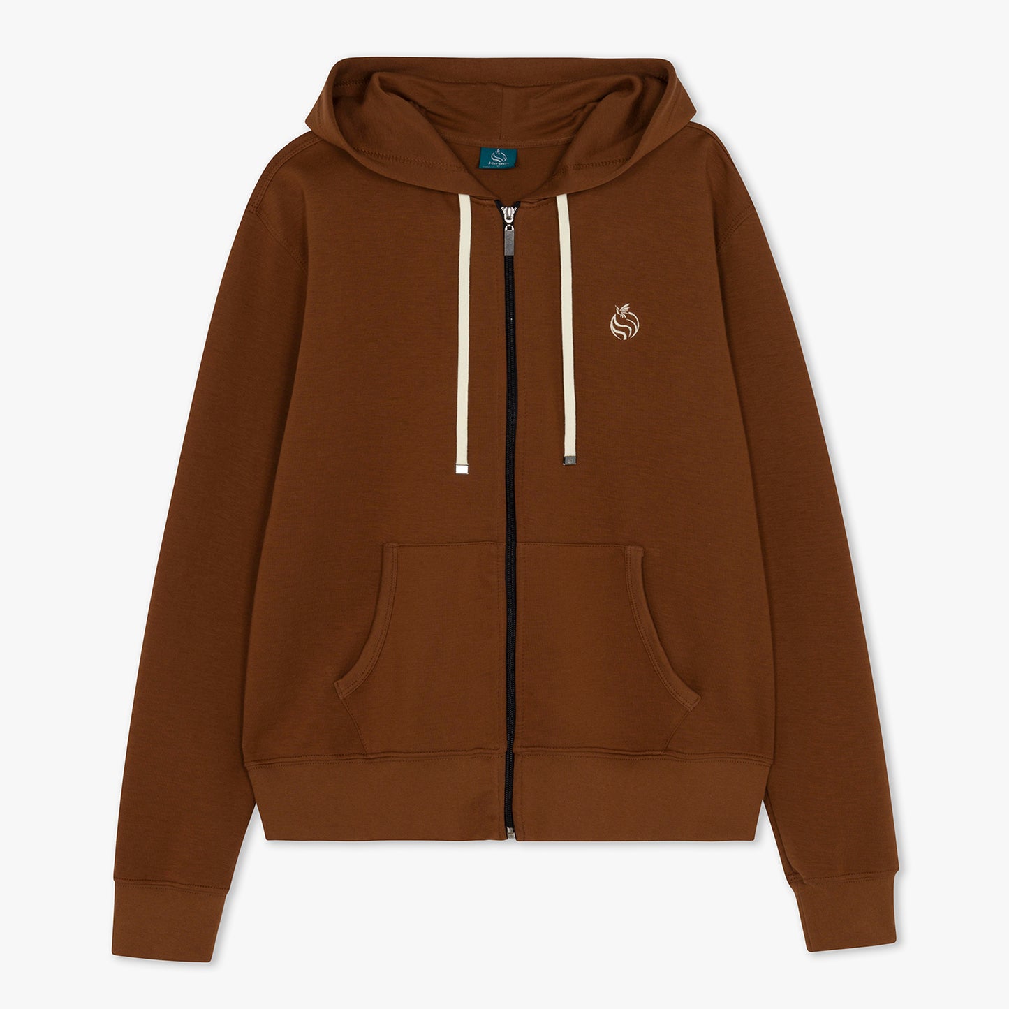 Front of brown full zip hoodie 