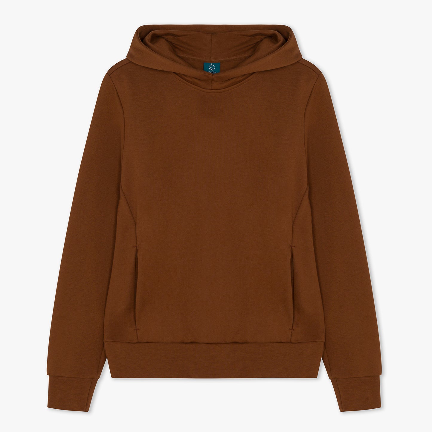 Front of brown funnel neck hoodie