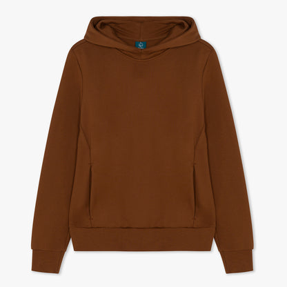 Front of brown funnel neck hoodie